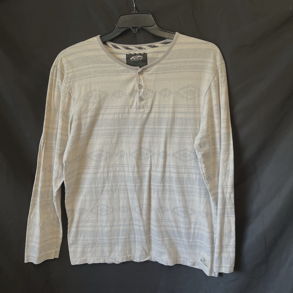 VANS OFF THE WALL Men's XL Aztec Long Sleeve Henley Shirt Cream White Skater Sty
